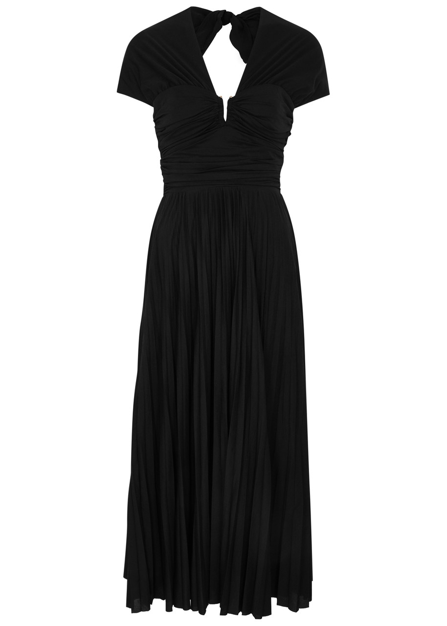 Shop Rebecca Vallance Madison Pleated Jersey Midi Dress In Black