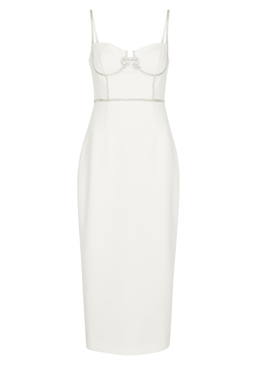 Shop Self-portrait Crystal-embellished Bow Midi Dress In White