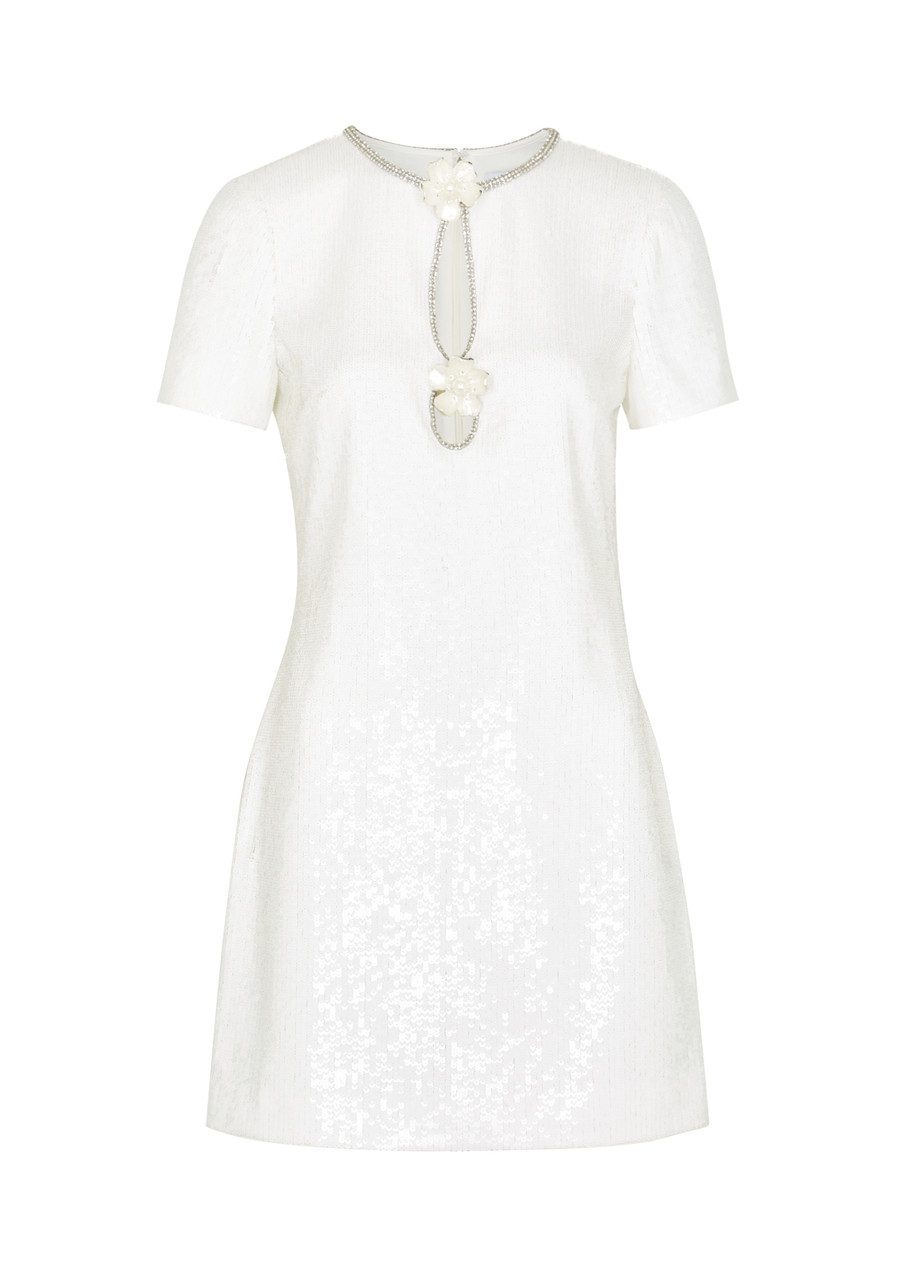 Self-portrait Embellished Sequin Mini Dress - White - M