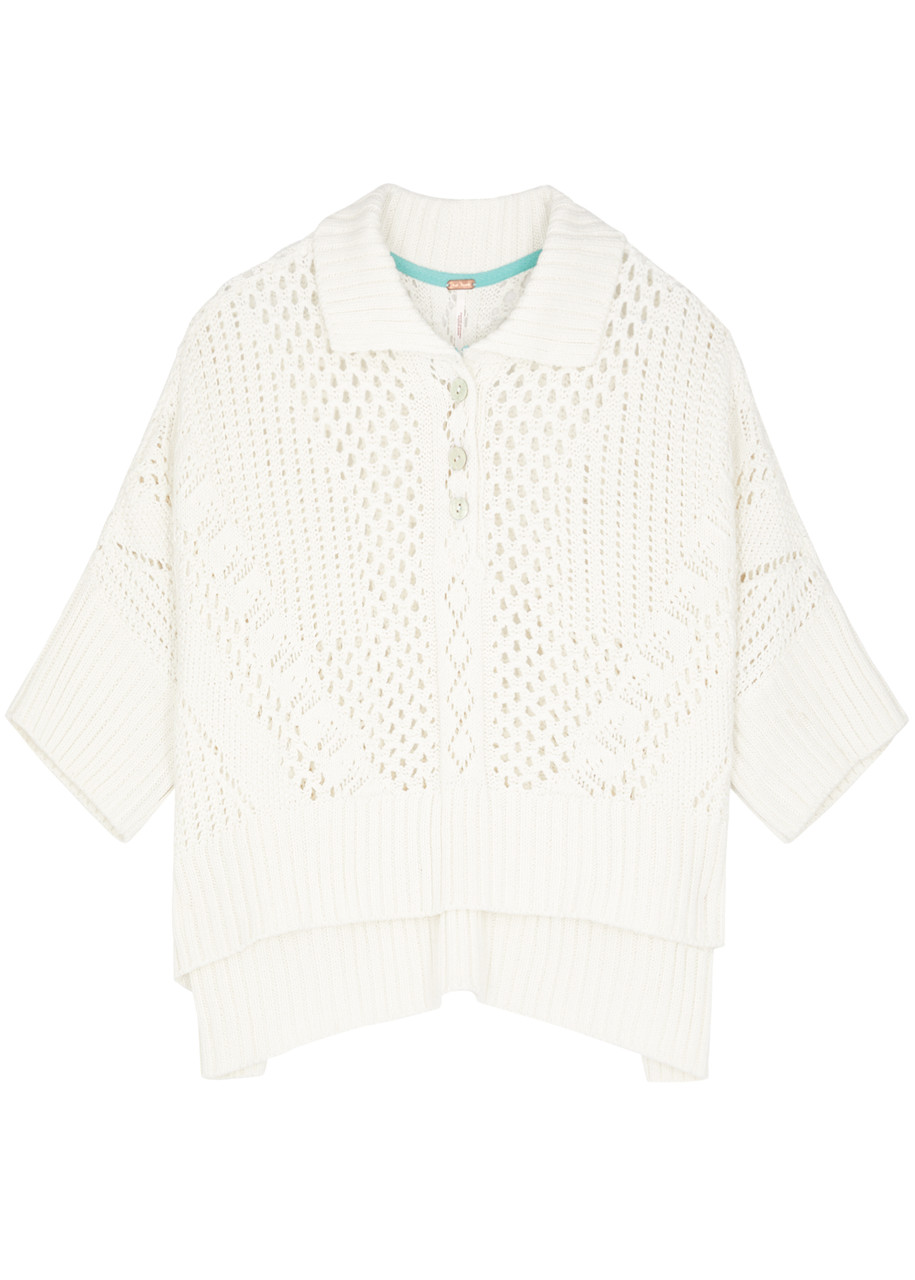 Free People To The Point Pointelle-knit Polo top - White - L (UK16-UK18 / L)