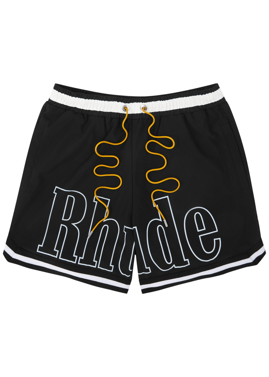 Shop Rhude Logo-print Shell Swim Shorts In Black