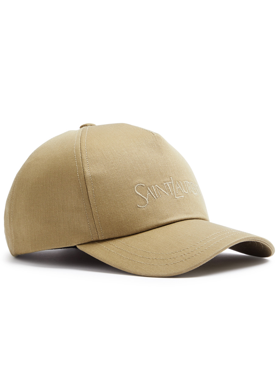 Shop Saint Laurent Logo-embroidered Cotton-blend Cap In Beige