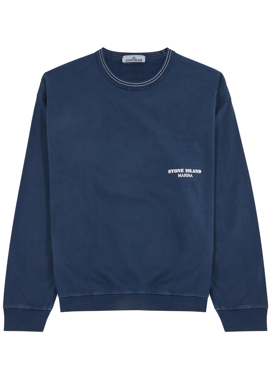 Shop Stone Island Marina Logo-print Cotton Sweatshirt In Blue
