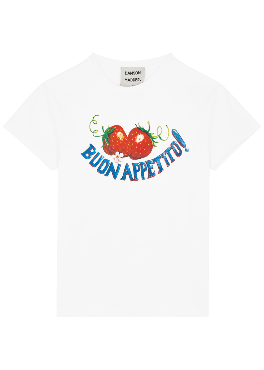 Shop Damson Madder Buon Appetito Printed Cotton T-shirt In White
