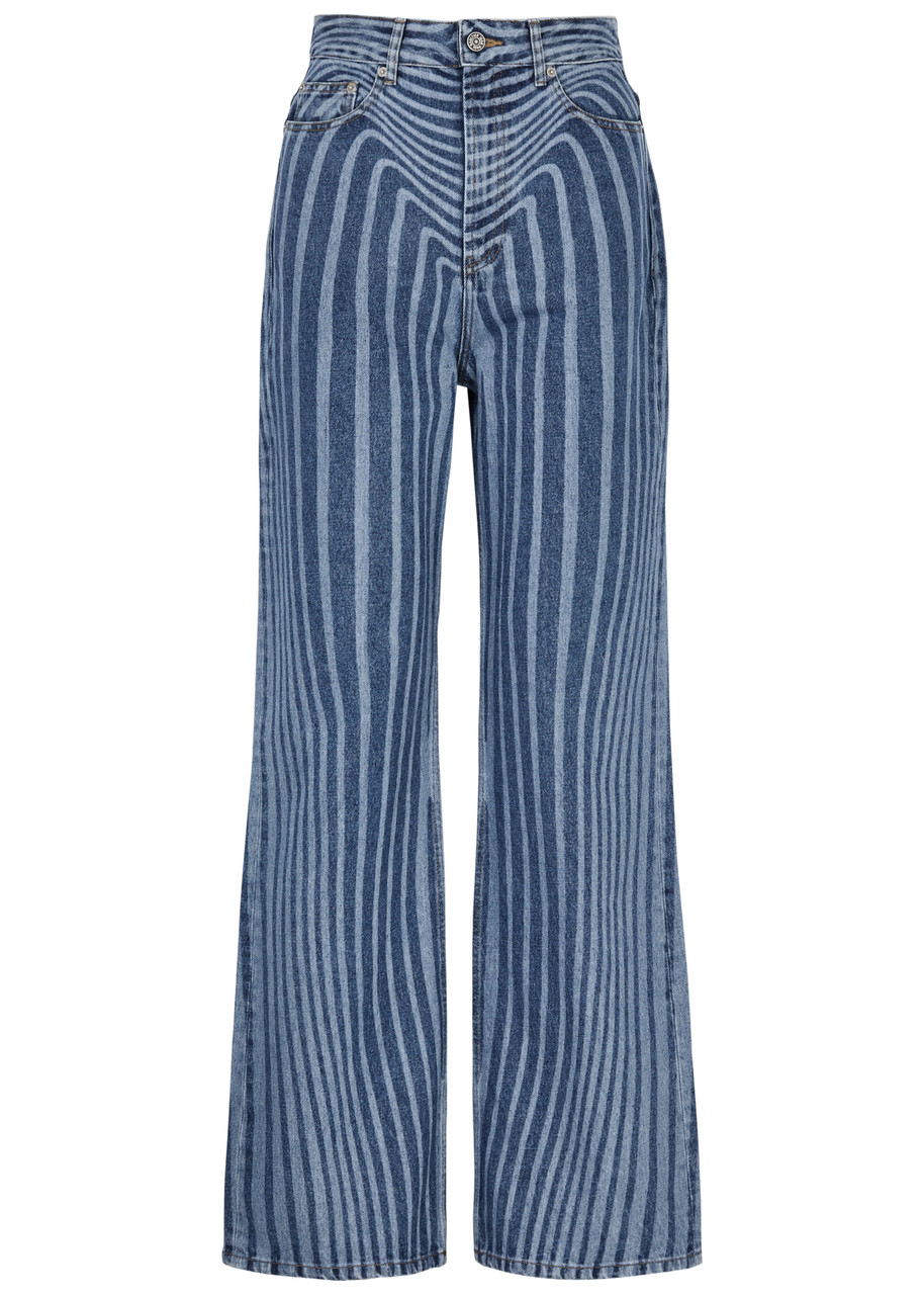 Shop Jean Paul Gaultier Body Morphing Printed Wide-leg Jeans In Blue