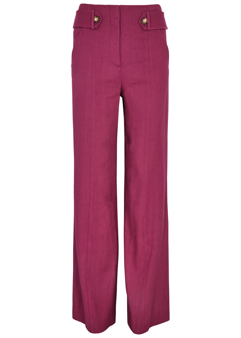 Shop Veronica Beard Sunny Wide-leg Linen-blend Trousers In Fuchsia