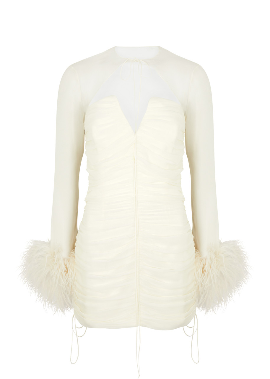 Shop De La Vali Mame Ruched Silk-chiffon Mini Dress In Ivory