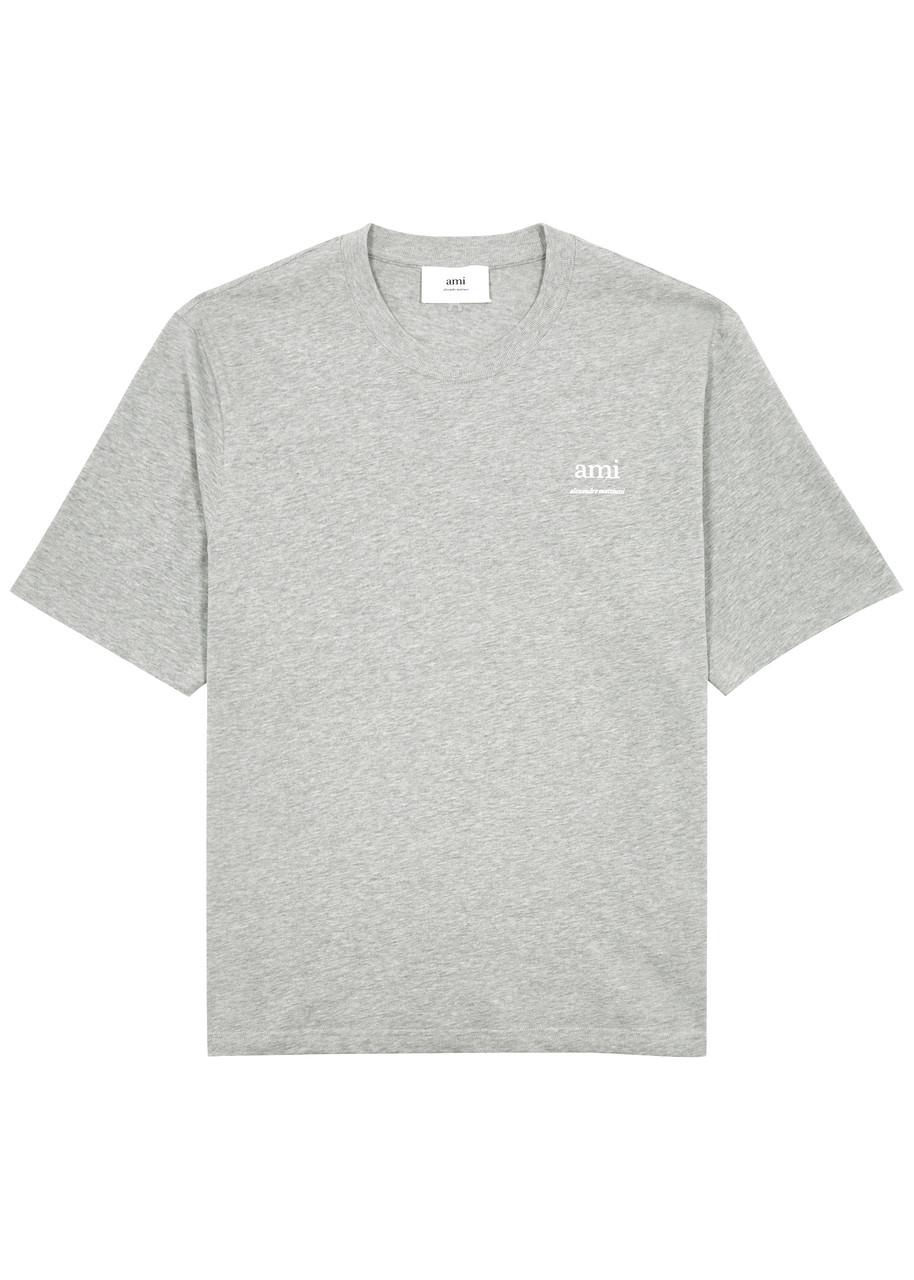 Shop Ami Alexandre Mattiussi Ami Paris Logo-print Cotton T-shirt In Grey