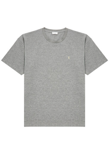 SAINT LAURENT Cassandre logo-embroidered cotton-blend T-shirt