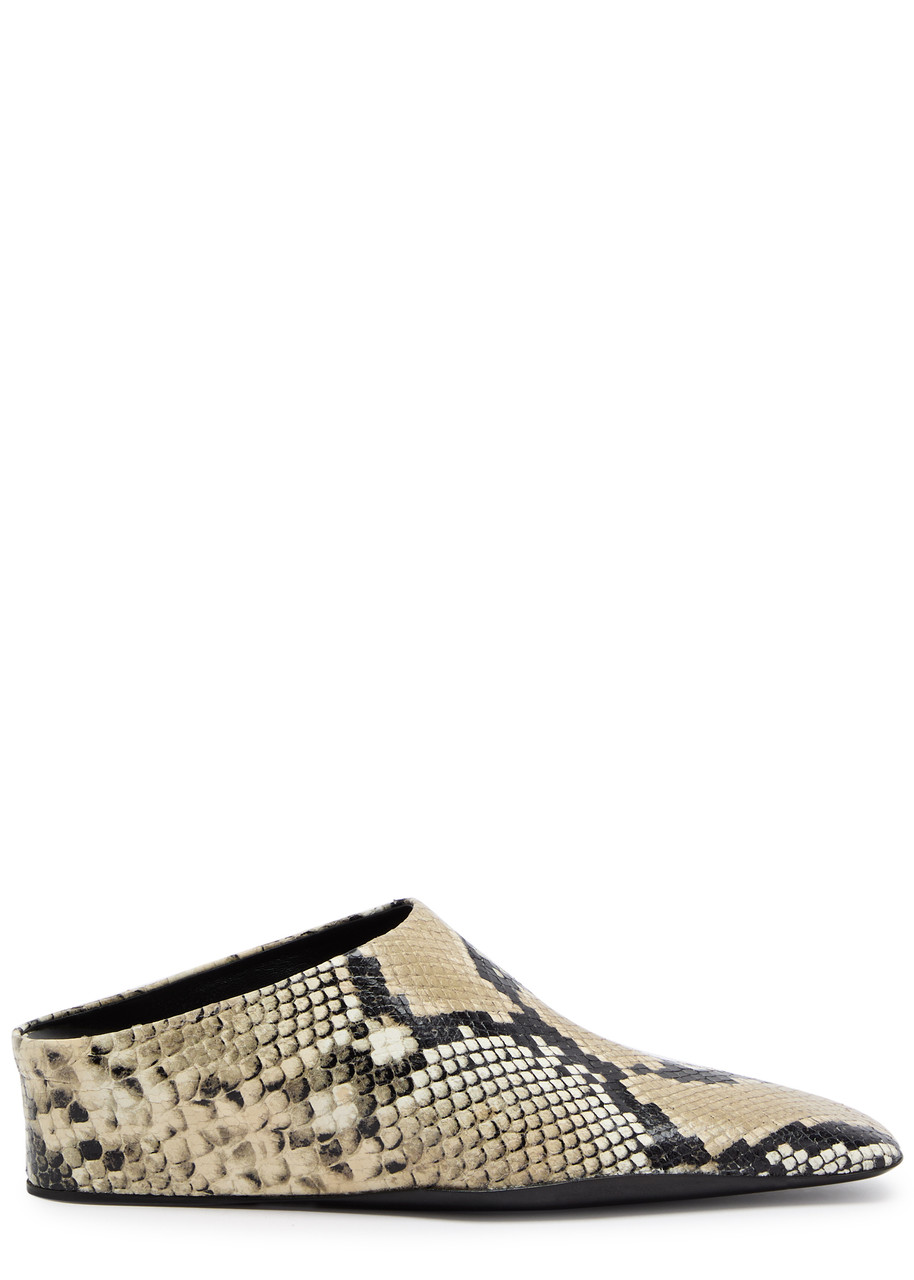 Jil Sander 40 Python-effect Leather Wedge Mules - Brown - 37 (IT37 / UK4)