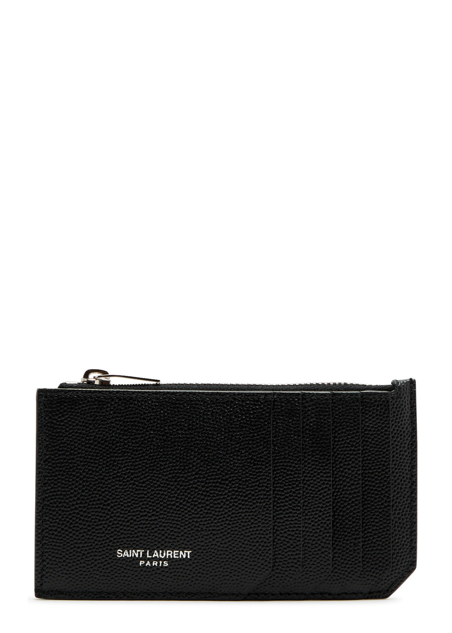 Saint Laurent Men Black Card-holder With Embossed Logo In Leather Man In Black