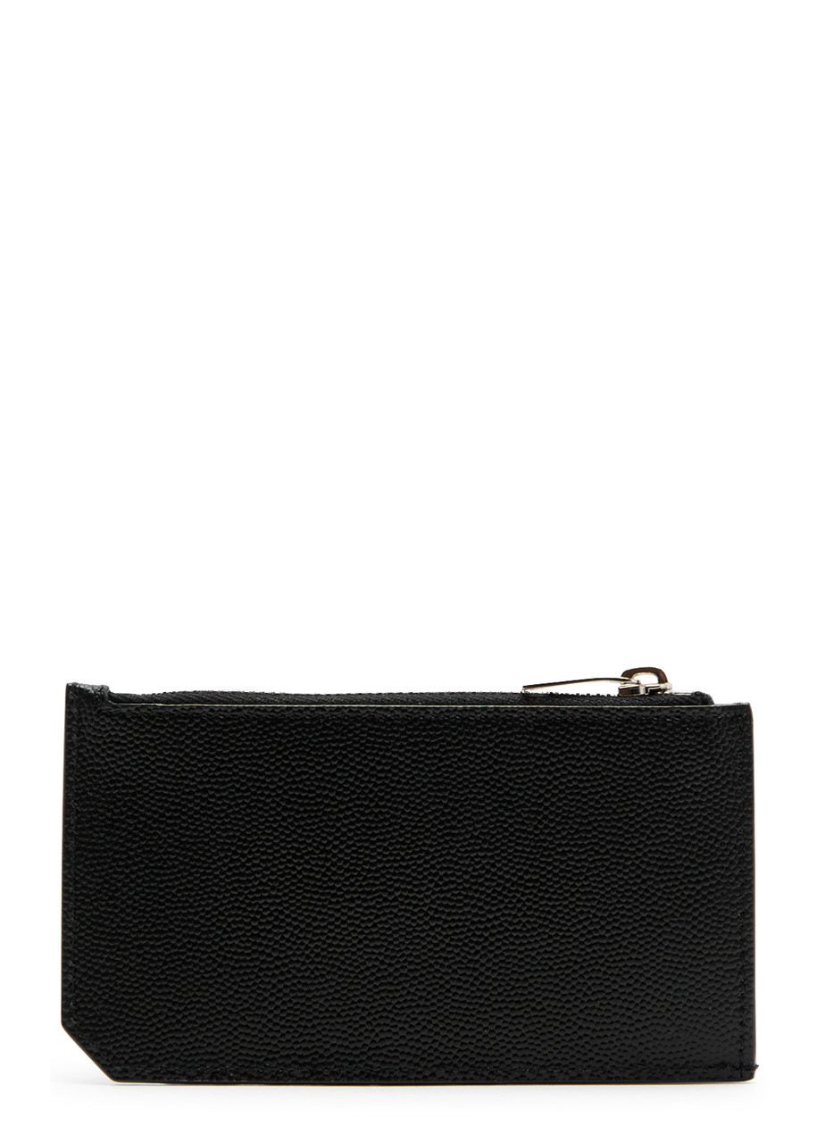 Saint Laurent Men Black Card-holder With Embossed Logo In Leather Man In Black
