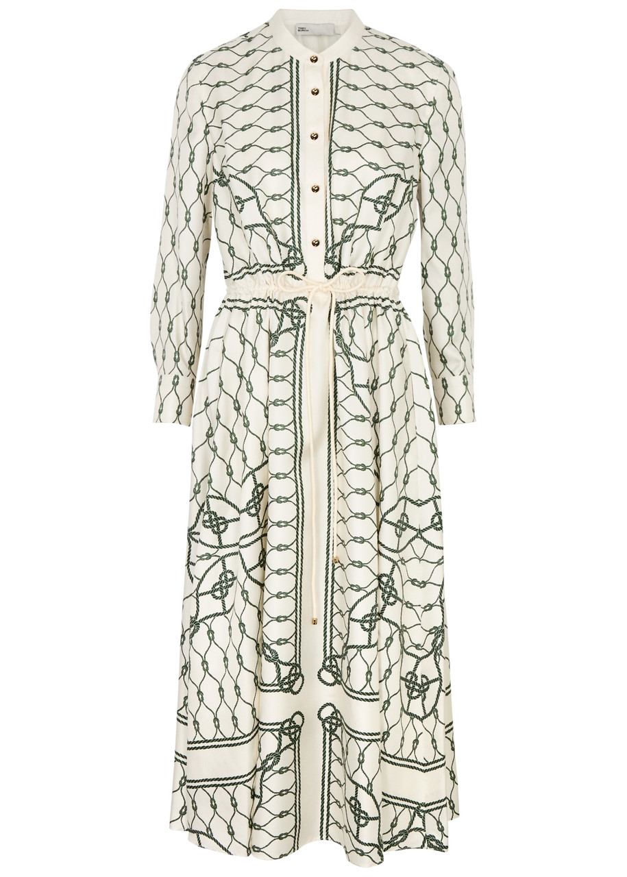 Printed Silk-satin Midi Shirt Dress