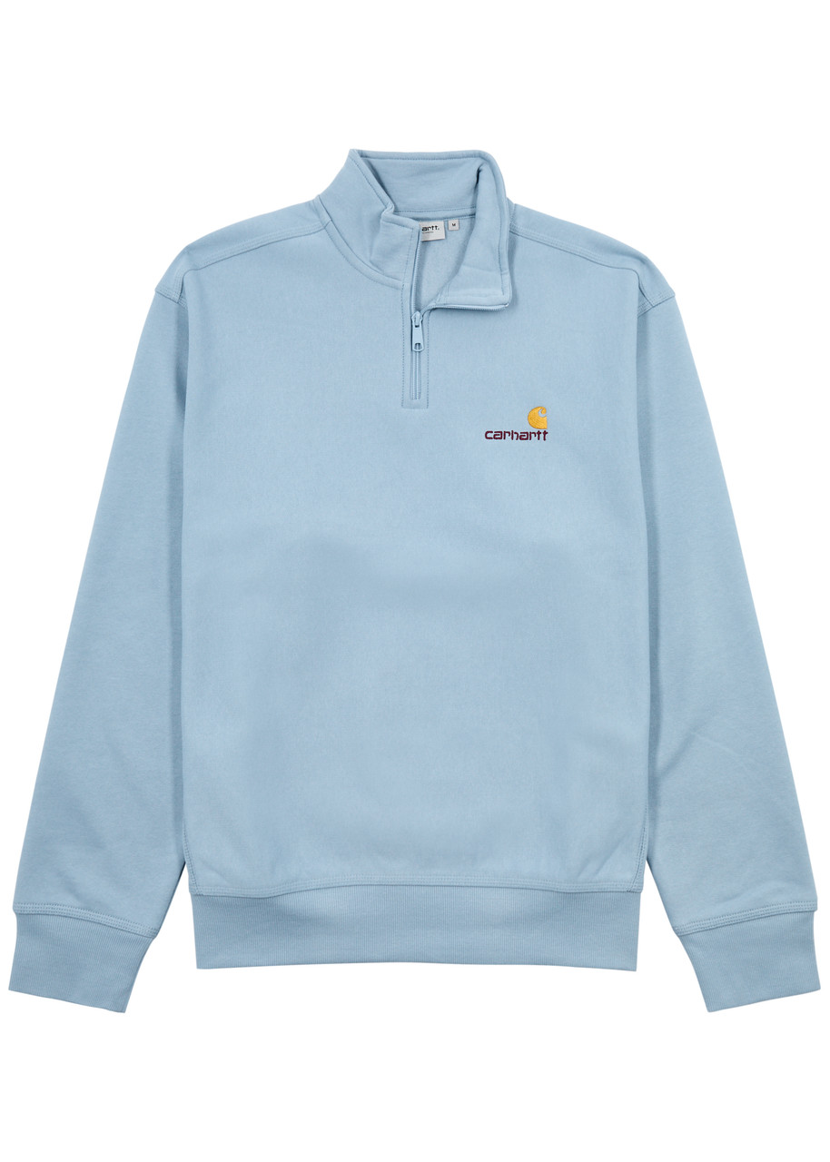 Shop Carhartt American Script Logo-embroidered Cotton Half-zip Sweatshirt In Blue