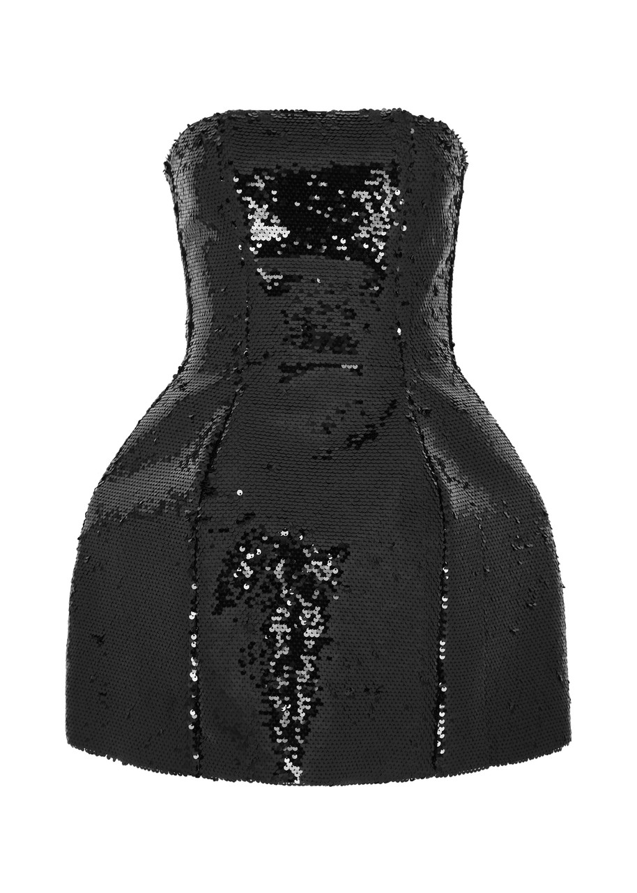 Shop Giuseppe Di Morabito Strapless Sequin Mini Dress In Black