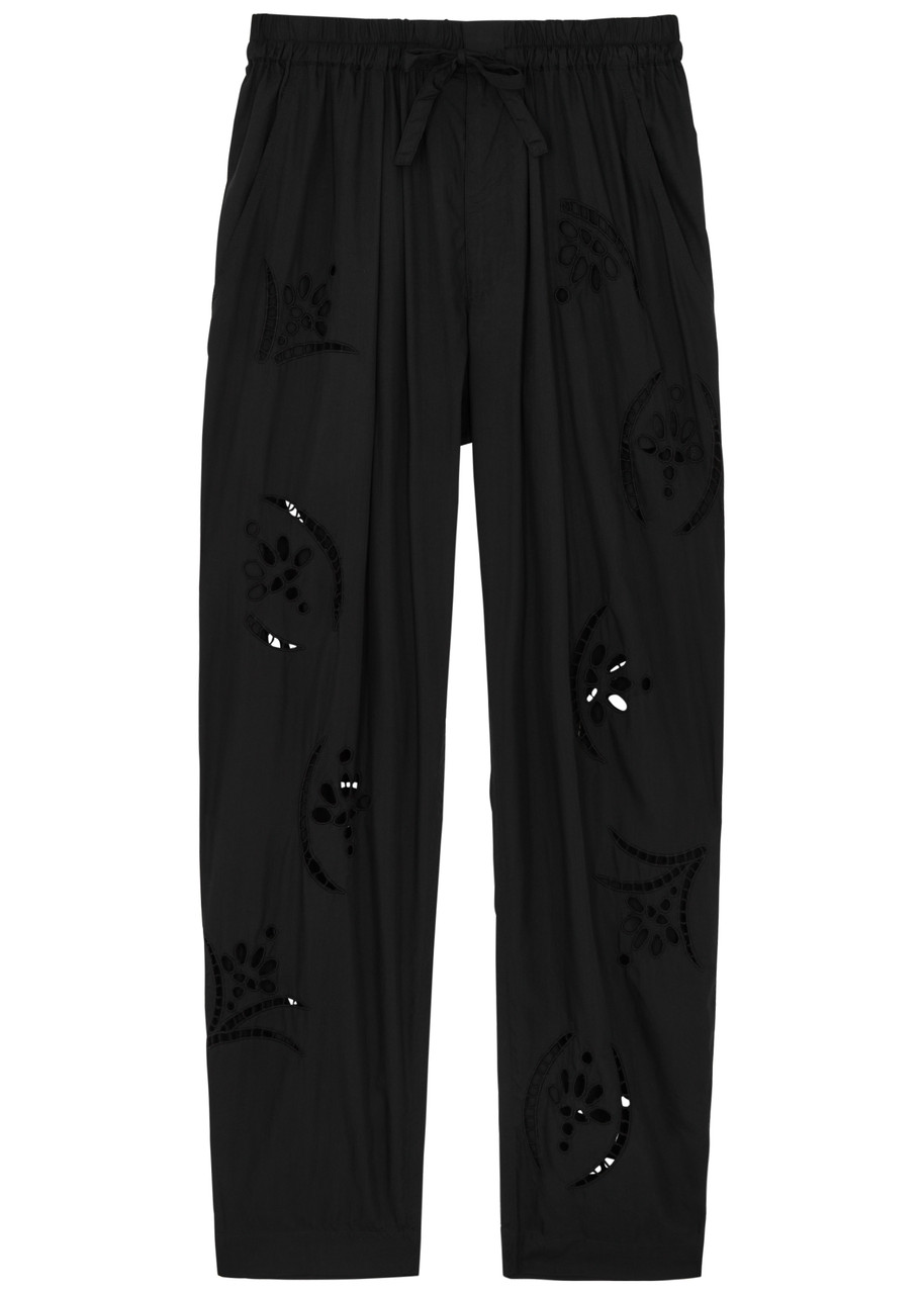 Shop Isabel Marant Hectorina Eyelet-embroidered Tapered Trousers In Black