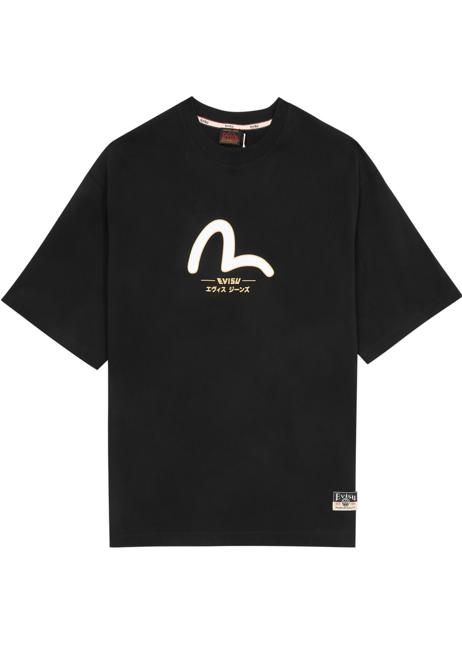 Shop Evisu Daicock And Kamon Printed Cotton T-shirt In Black