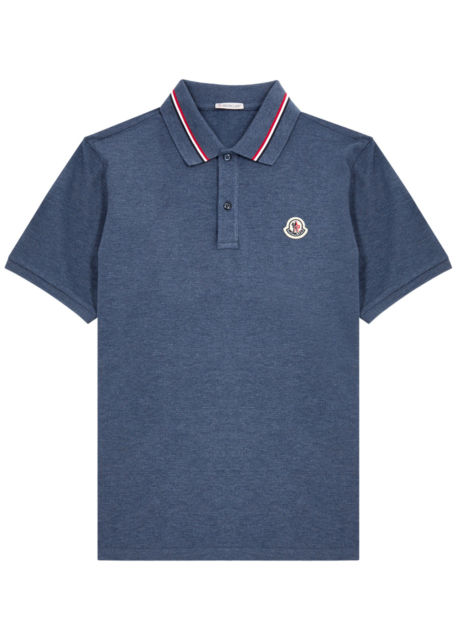 Moncler Logo Cotton Piquet Polo Shirt In Petrol