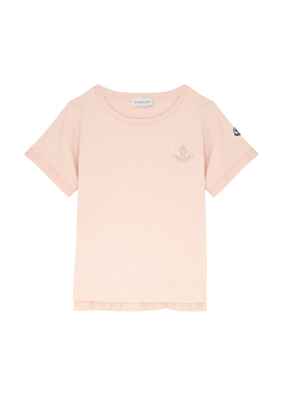 Shop Moncler Kids Logo-embroidered Cotton T-shirt (8-10 Years) In Pink