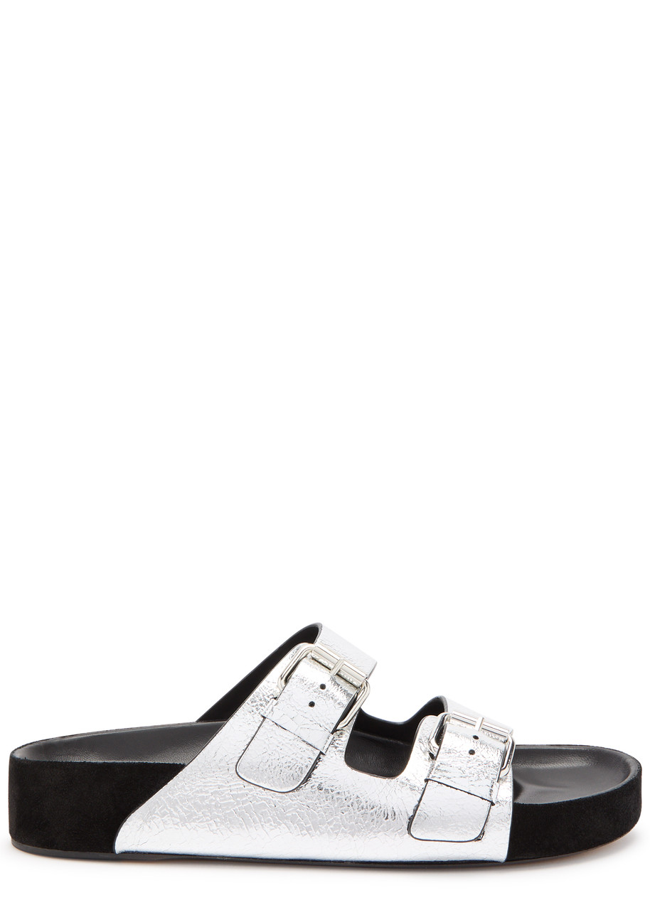 Isabel Marant étoile Lennyo Metallic Leather Sliders - Silver
