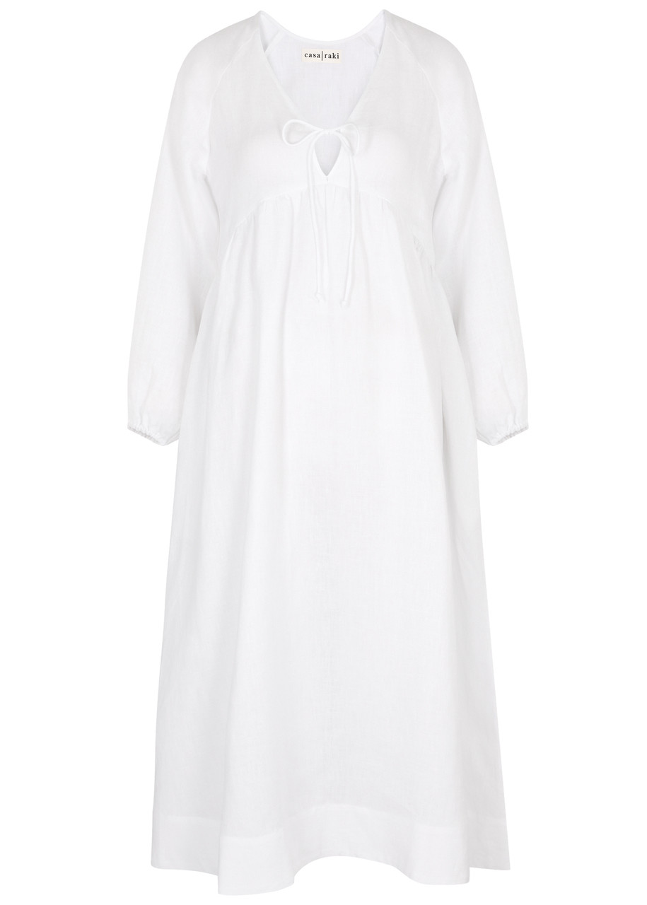 Casa Raki Elda Linen Midi Dress In White