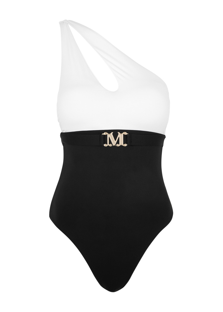 Max Mara Carlotta Jersey One Shoulder Swimsuit In Black And White