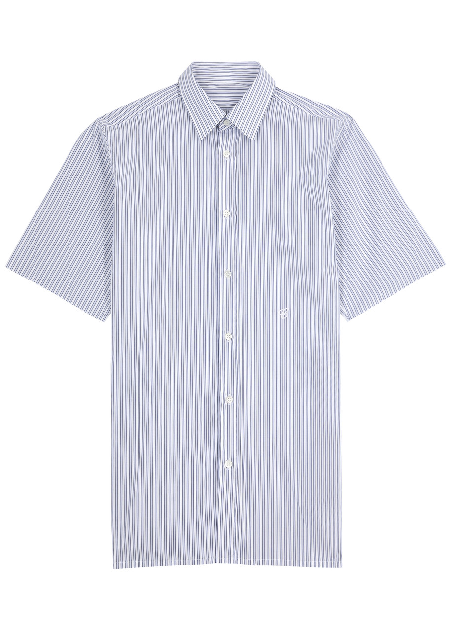 Shop Maison Margiela Striped Cotton Shirt In White And Blue