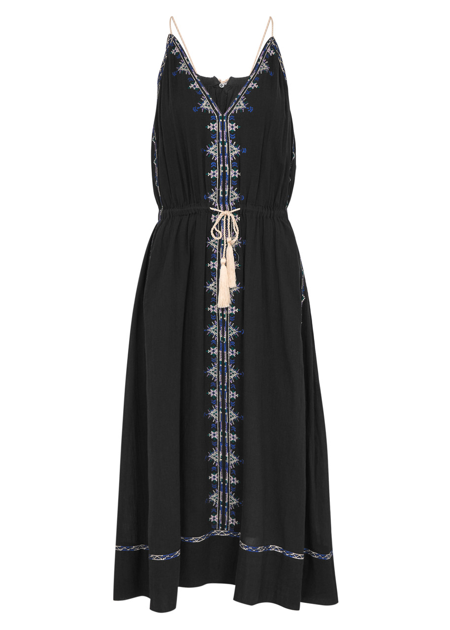 Shop Isabel Marant Étoile Siana Embroidered Cotton-voile Midi Dress In Black