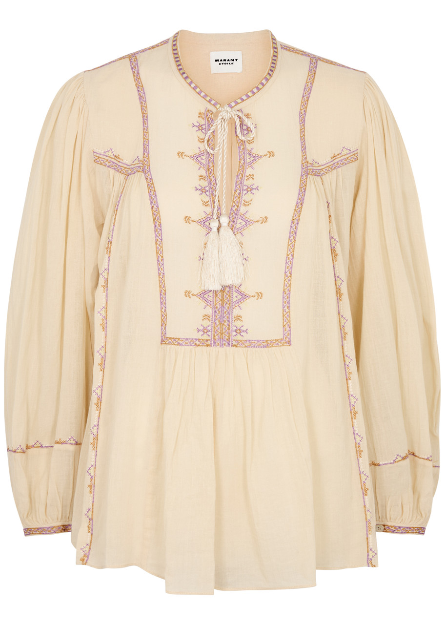 Shop Isabel Marant Étoile Silekia Embroidered Cotton-voile Blouse In Yellow