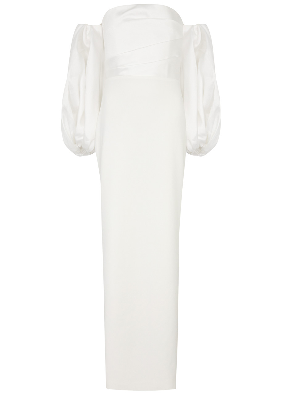 Solace London Carmen Off-the-shoulder Satin and Crepe Maxi Dress - Cream