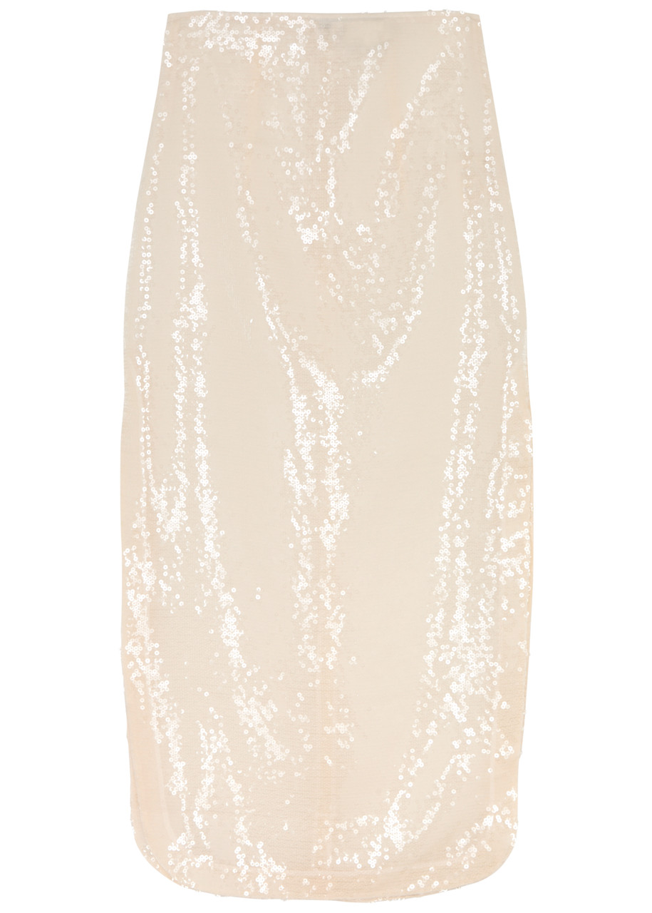 A.w.a.k.e. A. W.a. K.e Mode Sheer Sequin Midi Skirt In Ivory