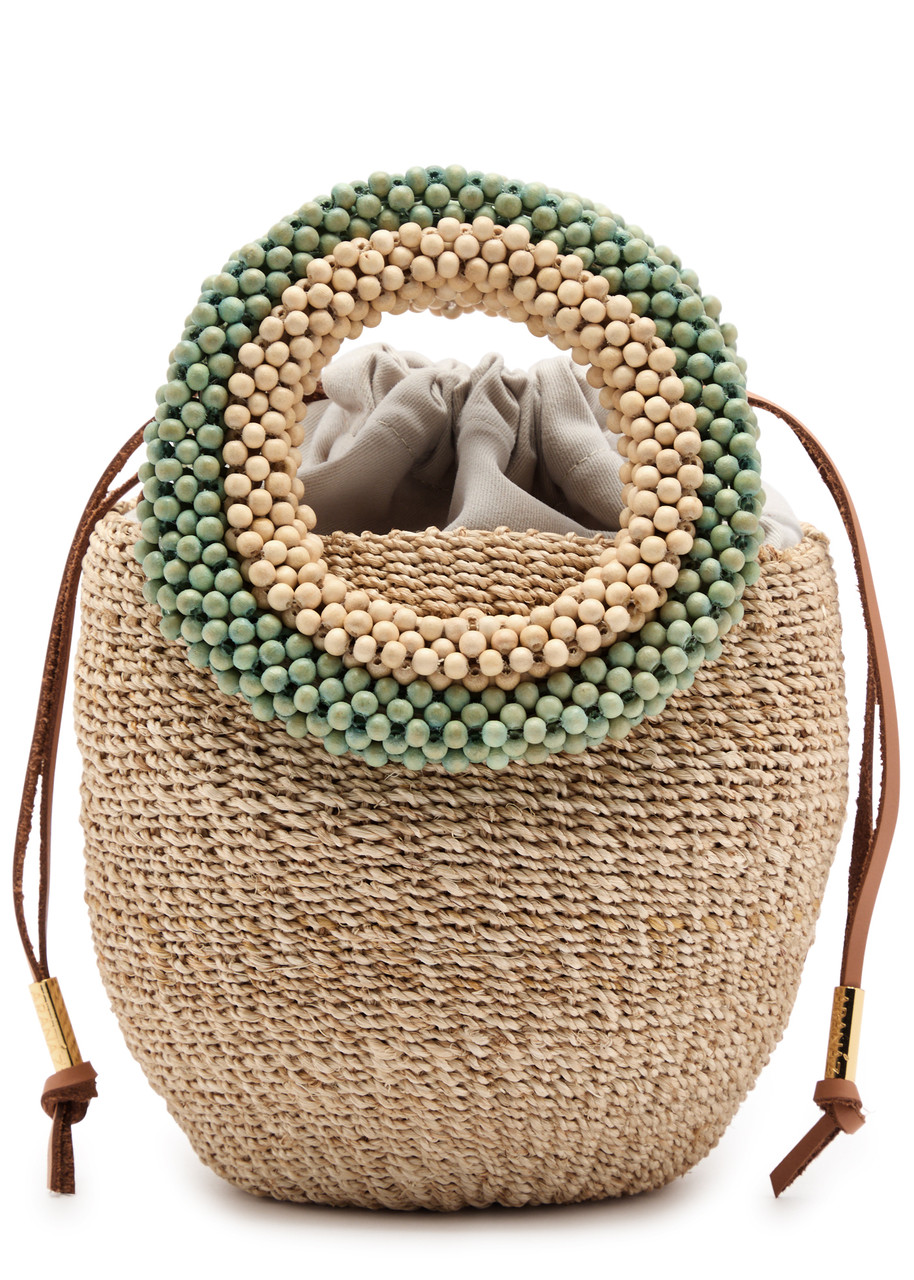 Shop Aranaz Carmen Mini Raffia Bucket Bag In Green