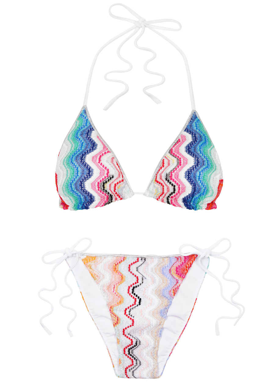 Shop Missoni Metallic Zigzag Fine-knit Bikini In Multicoloured