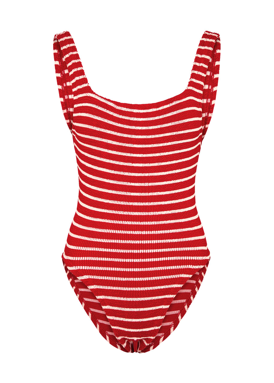 Hunza G - Seersucker Swimsuit, Red And White, One Size, Square Neck, Low Back, Hand Wash, Hunza Swimsuit