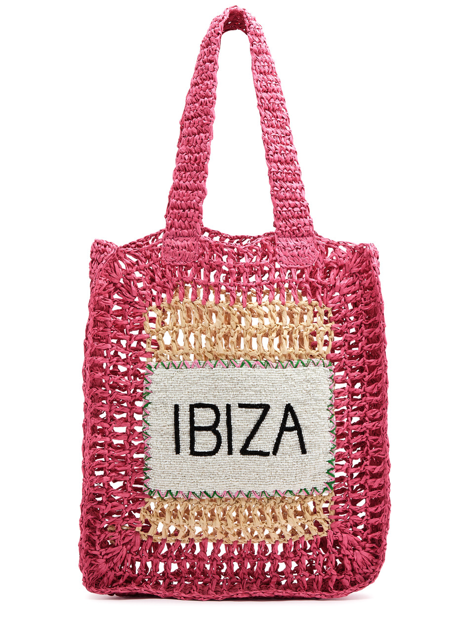 Shop De Siena Ibiza Beaded Crochet Tote In Pink