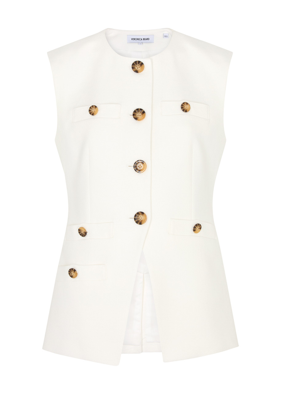 Veronica Beard Tamara Stretch-cotton Waistcoat In Off White