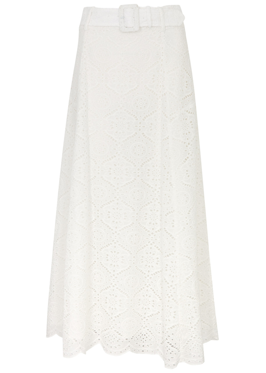 Veronica Beard Vintry Broderie Anglaise Cotton Midi Skirt In White