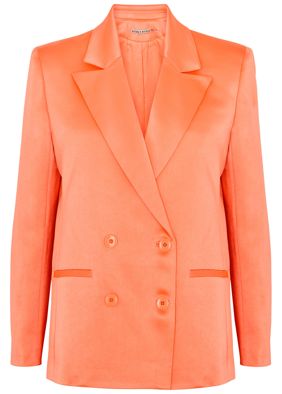 Shop Alice And Olivia Santos Double-breasted Satin Blazer In Coral