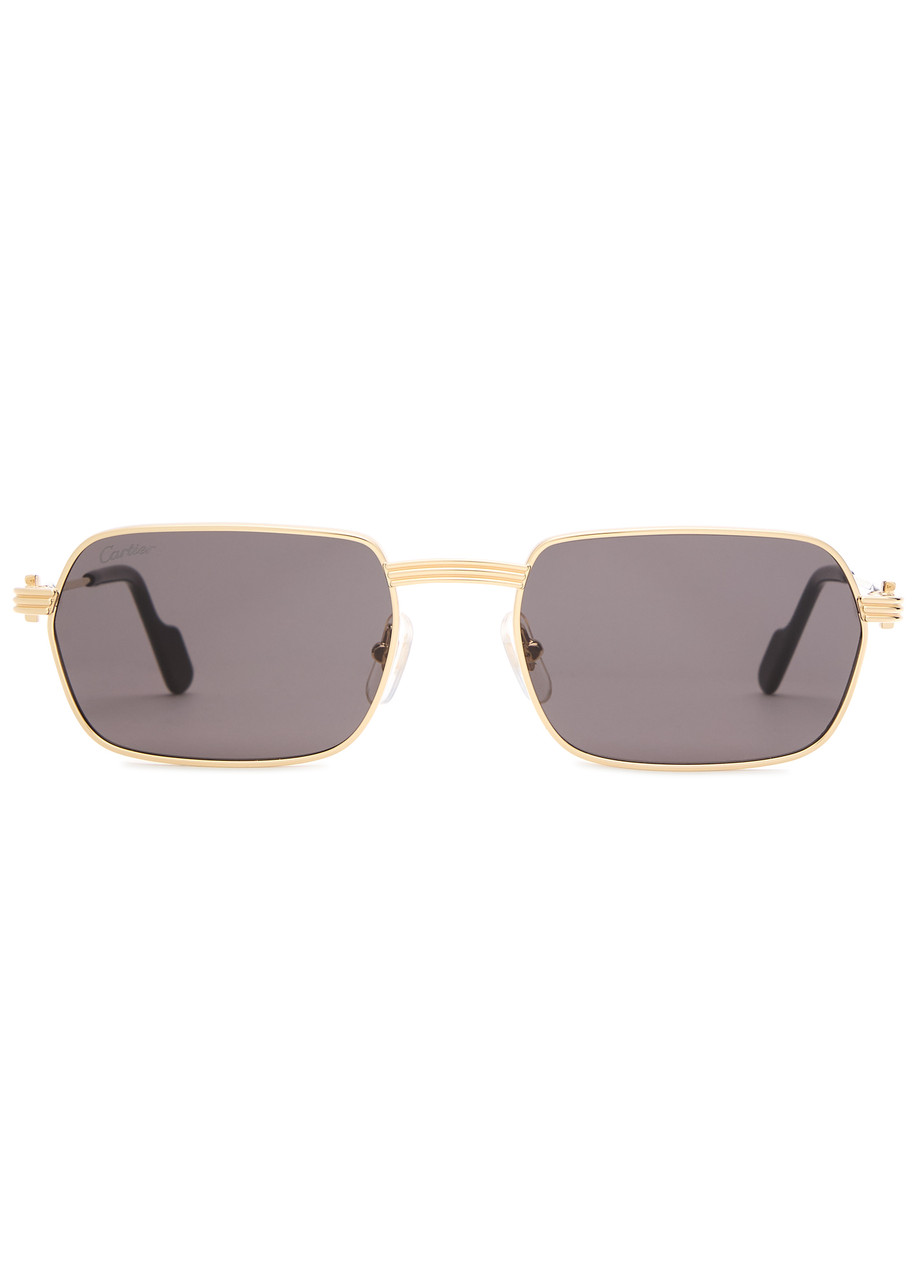Cartier Rectangle-frame Sunglasses In Gold