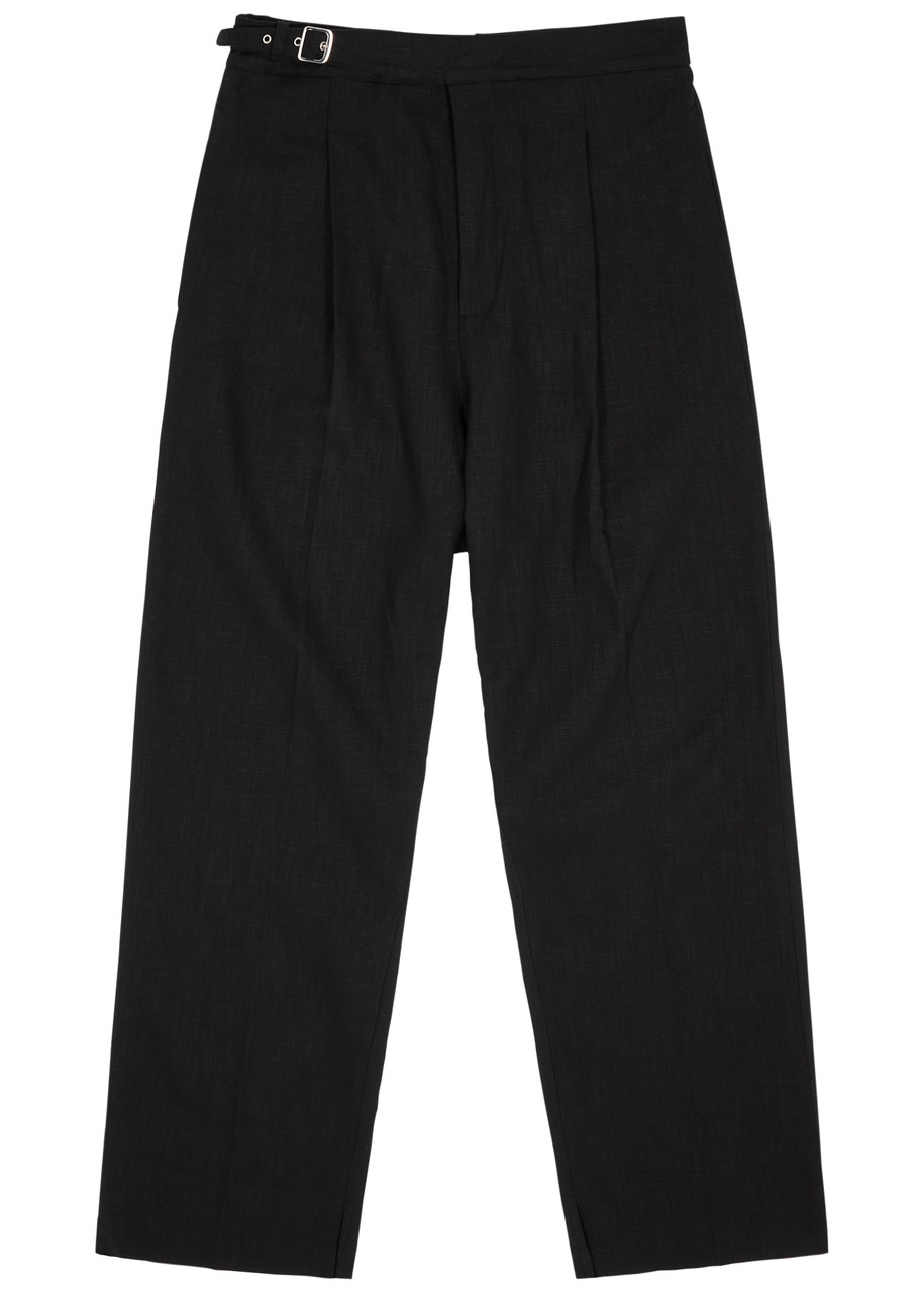 Shop Gusari St Tropez Wide-leg Linen Trousers In Black