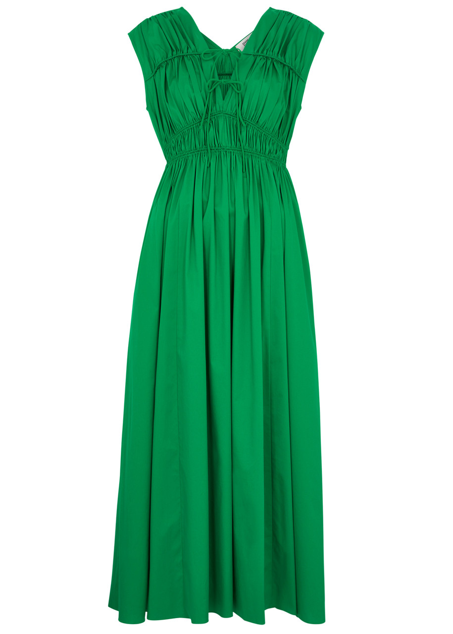 Diane Von Furstenberg Gillian Ruched Cotton-blend Maxi Dress In Green