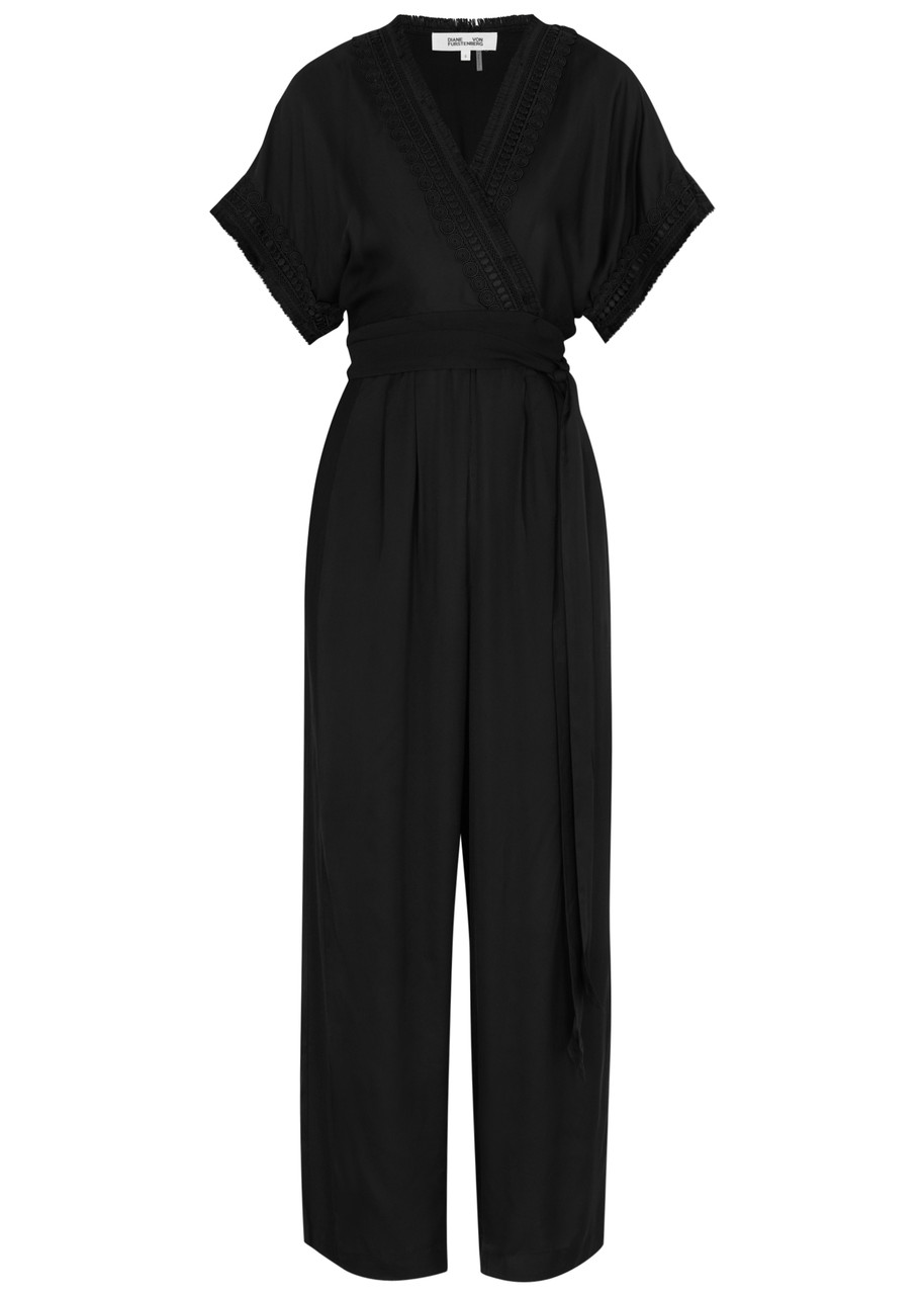 Diane Von Furstenberg Dechen Lace-trim Jumpsuit In Black