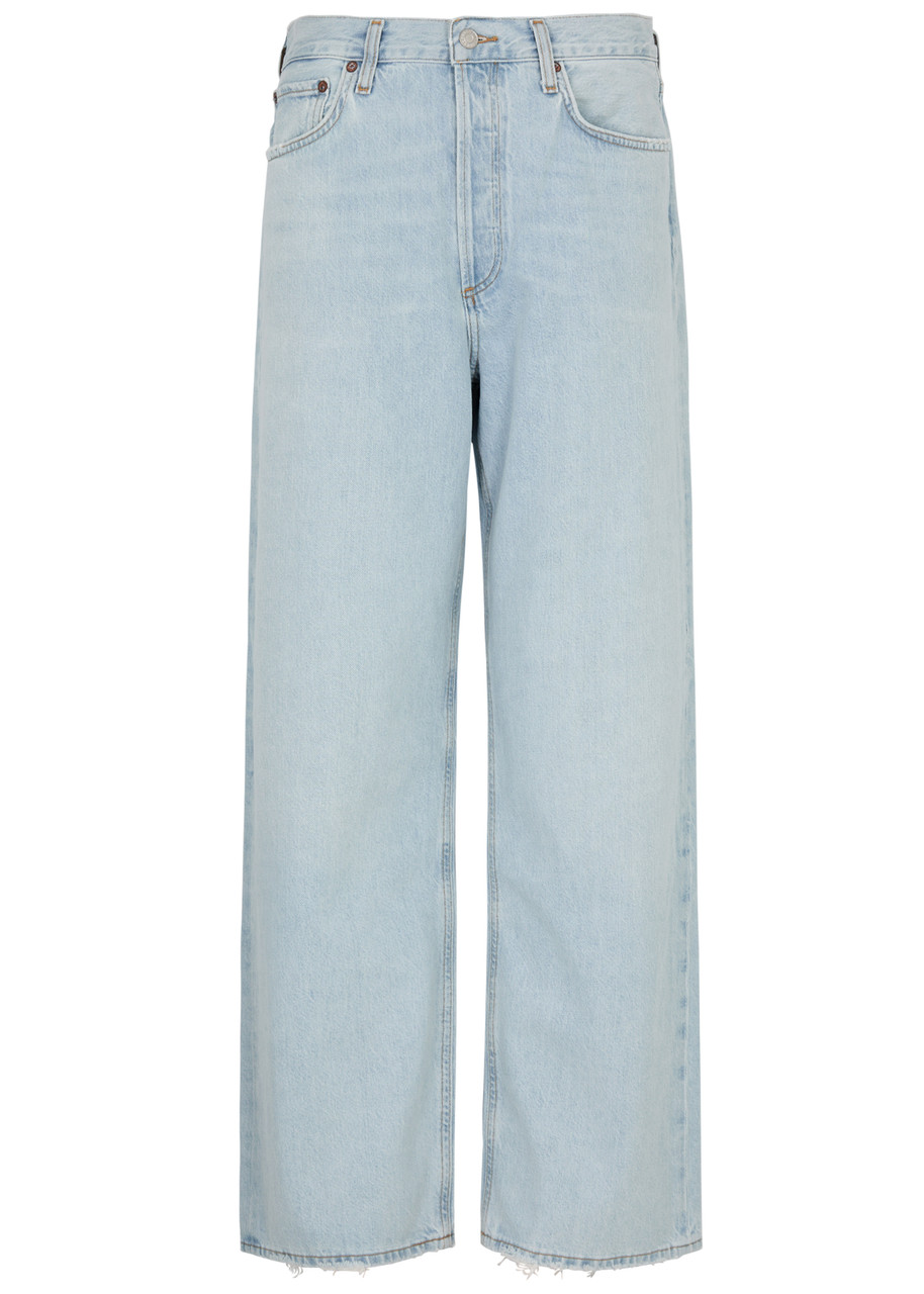 Shop Agolde Low Slung Distressed Wide-leg Jeans In Light Blue