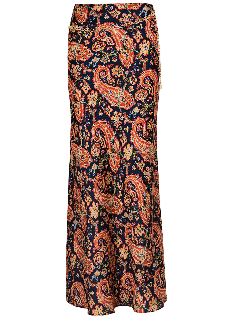 Shop Rabanne Jupe Printed Satin Maxi Skirt In Multi Print