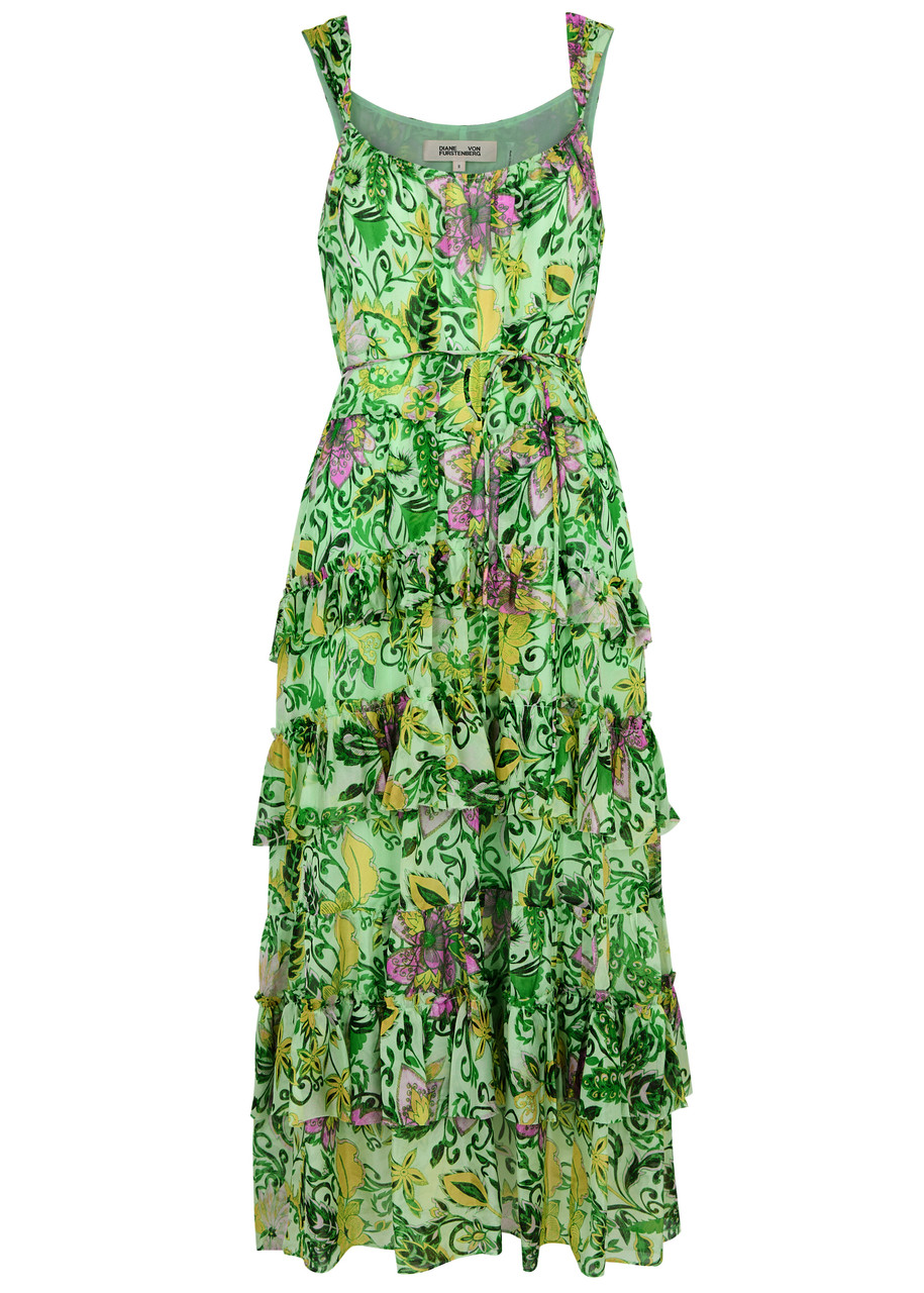 Diane Von Furstenberg Modena Printed Chiffon Midi Dress In Green