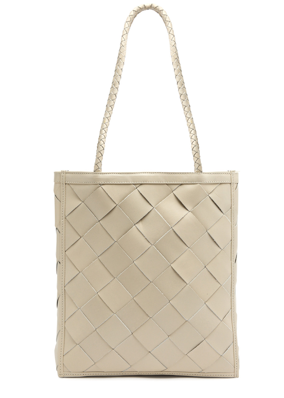 Shop Bembien Le Tote Grande Woven Leather Tote In Cream