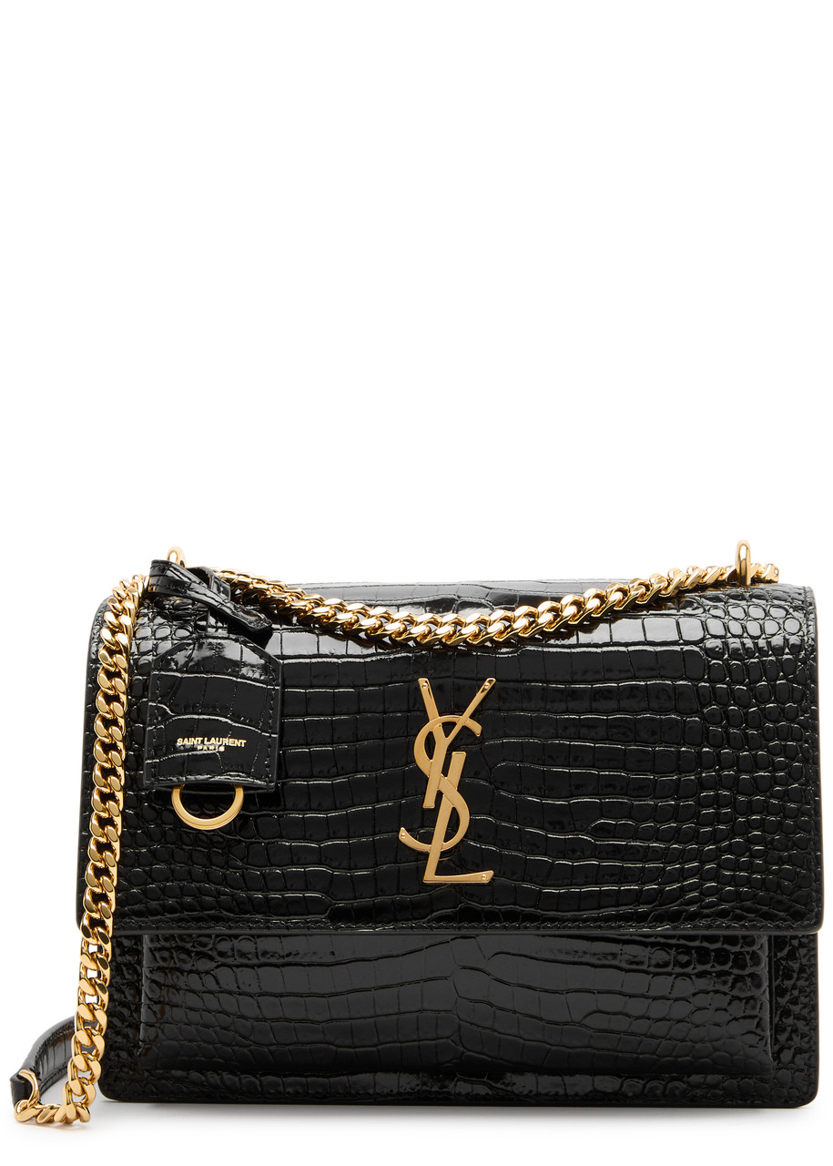 Saint Laurent Sunset Crocodile-effect Patent Leather Shoulder bag - Black - One Size