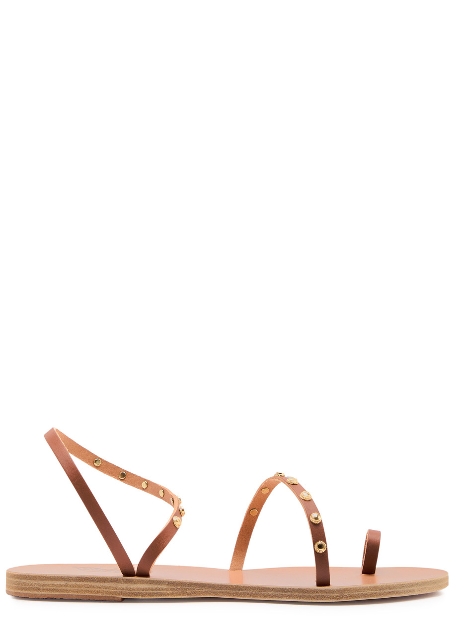 Shop Ancient Greek Sandals Eleftheria Studded Leather Sandals In Terracotta