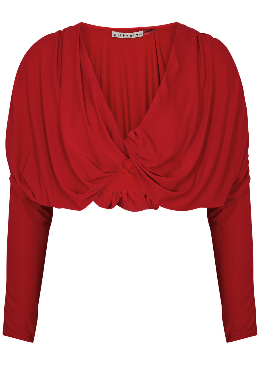 Shop Alice And Olivia Alice + Olivia Elda Draped Cropped Stretch-jersey Top In Red