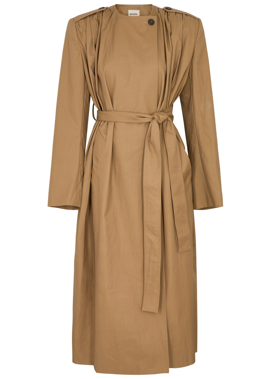 Shop Khaite Minnler Cotton-blend Trench Coat In Khaki